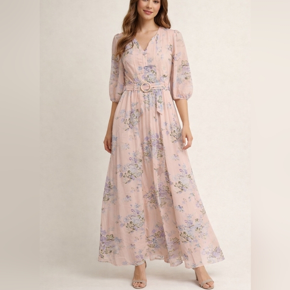 Dresses & Skirts - 🌸 Floral Chiffon Maxi Dress – Made in India – Size Medium 🌸